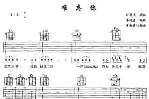 难忘你 吉他乐谱