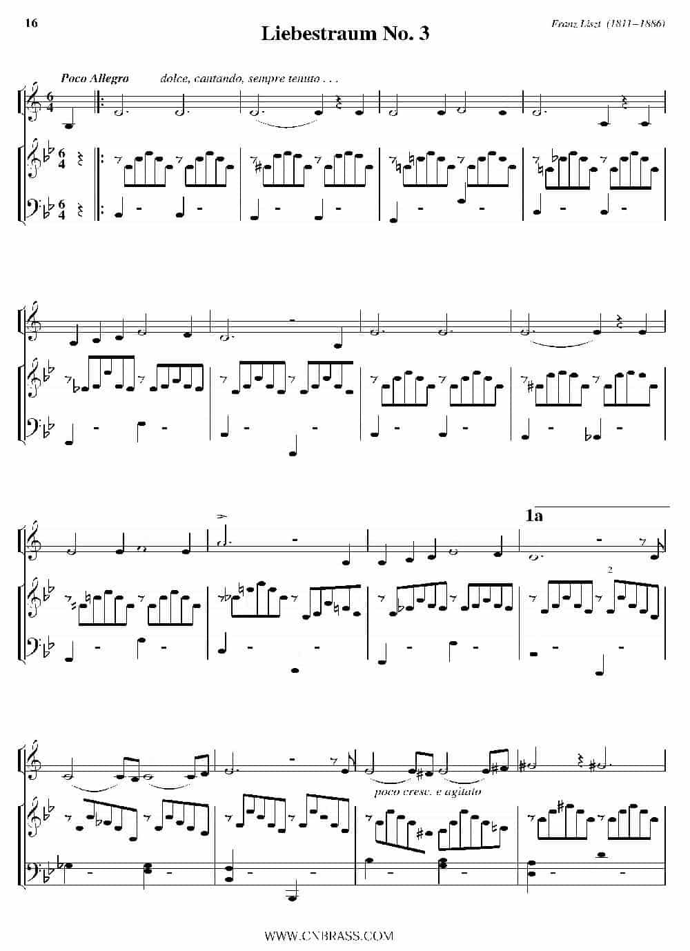 Liebestraum No. 3（小号+钢琴伴奏） 铜管乐器谱_第1张
