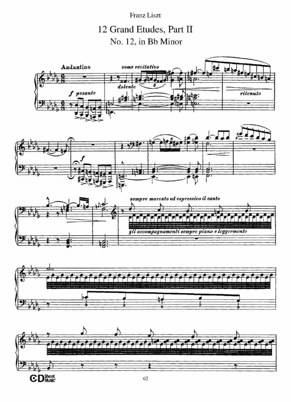 12 Grand Etudes S.137（12首华丽的练习曲·12） 钢琴乐谱_第1张