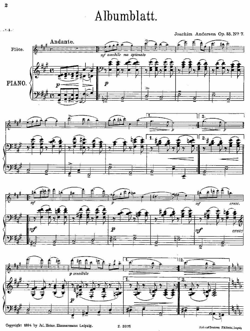 Albumblatt（Op.55 No.7）（长笛+钢琴伴奏） 长笛乐谱_第1张