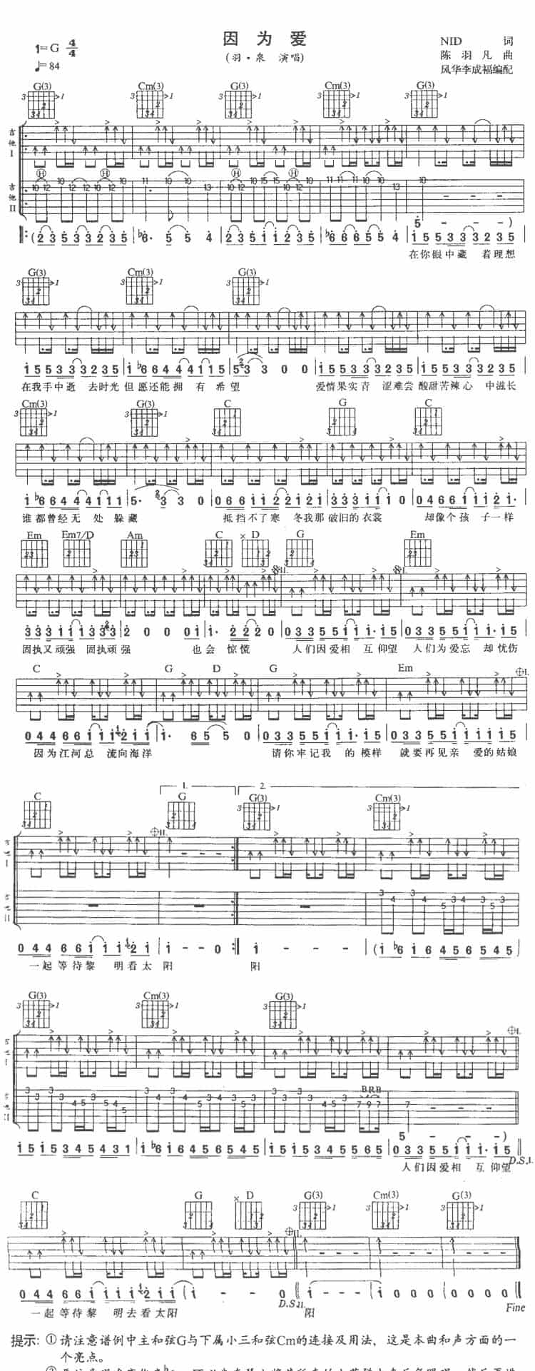 因为爱（NID词 陈羽凡曲） 吉他乐谱_第1张