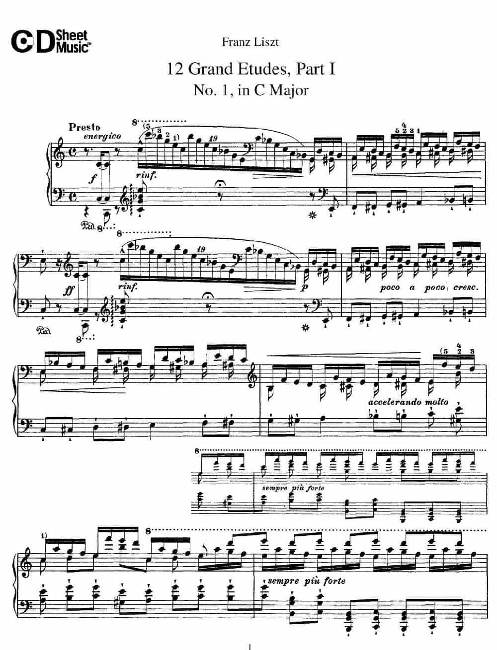 12 Grand Etudes S.137（12首华丽的练习曲·1） 钢琴乐谱_第1张