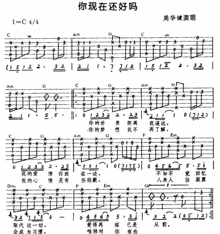 你现在还好吗（娃娃词 刘志宏曲） 吉他乐谱_第2张