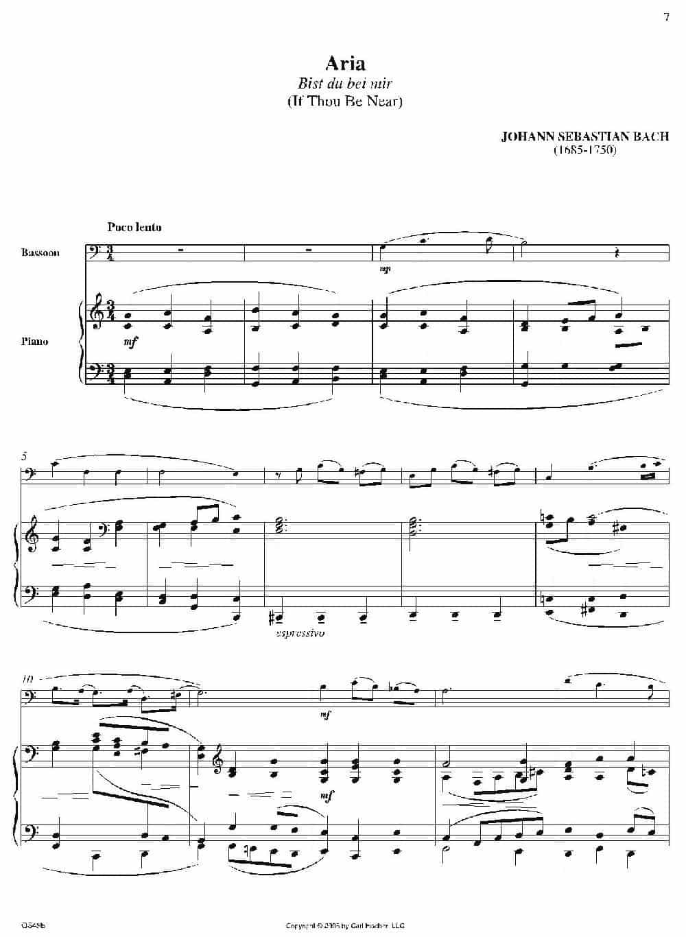 Aria （Bist du bei mir）（巴松+钢琴伴奏） 铜管乐器谱_第1张