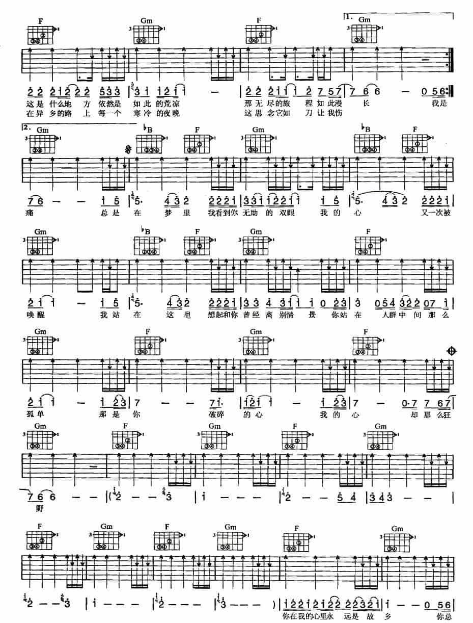 故乡（许巍词曲、4个版本） 吉他乐谱_第2张