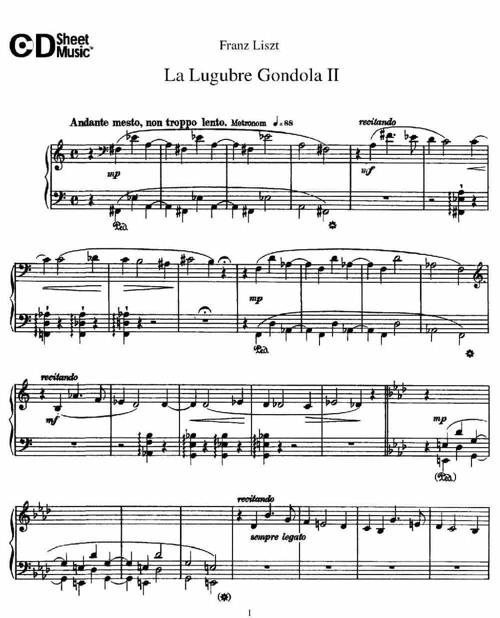 La Lugubre Gondola S.200（Ⅱ） 钢琴乐谱_第1张