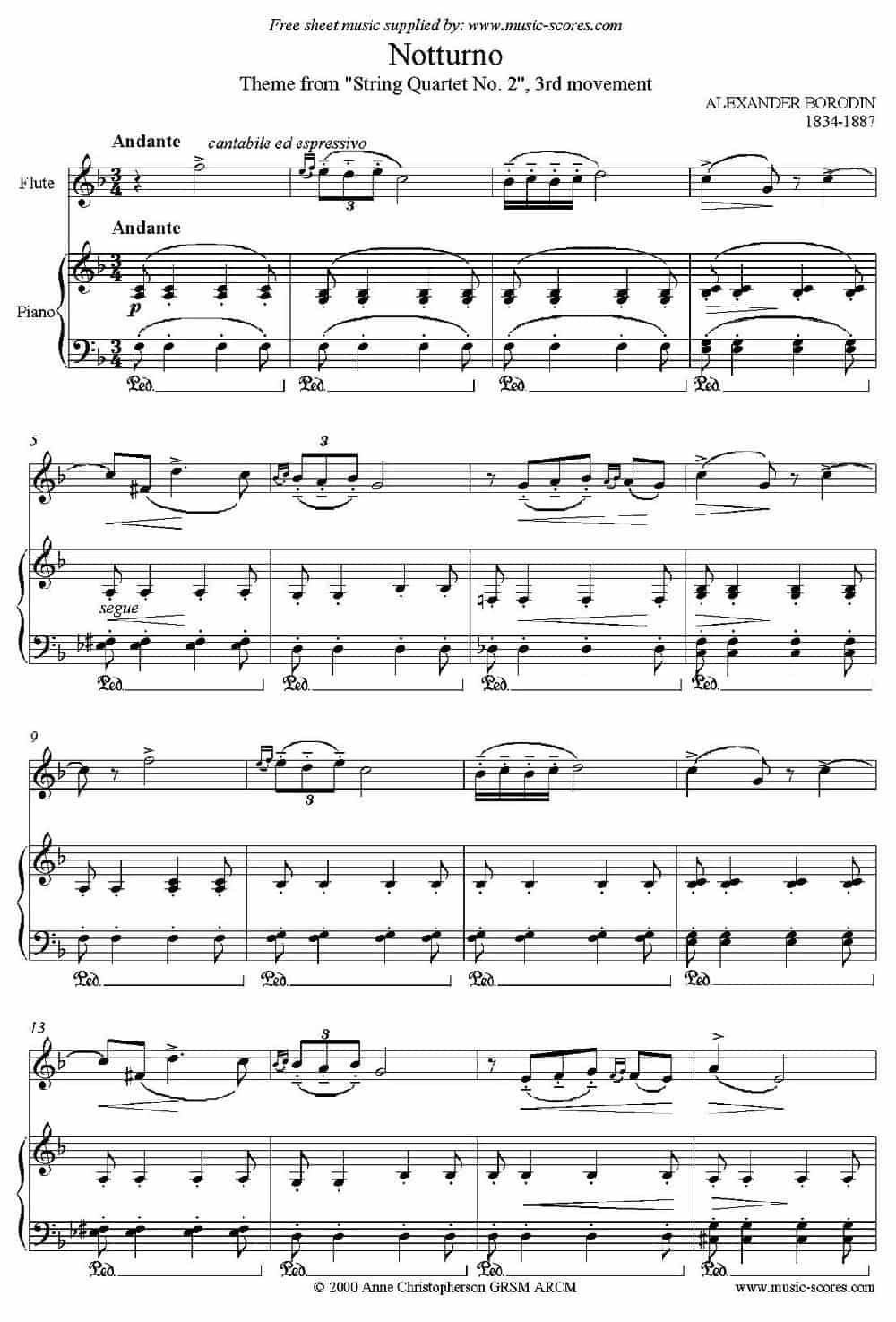 Notturno（Borodin作曲版）（长笛+钢琴伴奏） 长笛乐谱_第1张