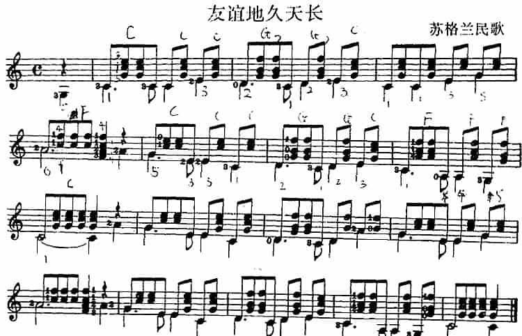 西班牙吉他独奏曲：友谊地久天长 吉他乐谱_第1张
