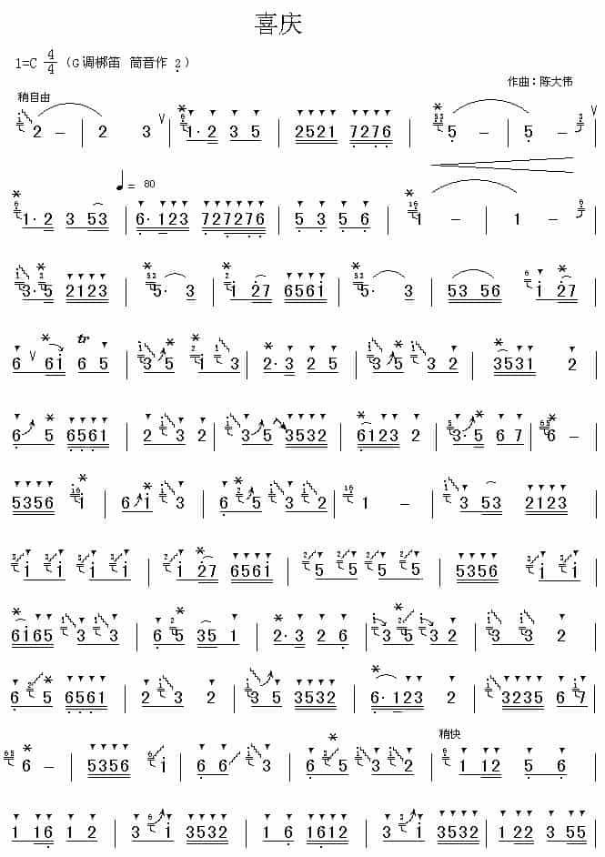 喜庆（陈大伟作曲版） 笛箫乐谱_第1张
