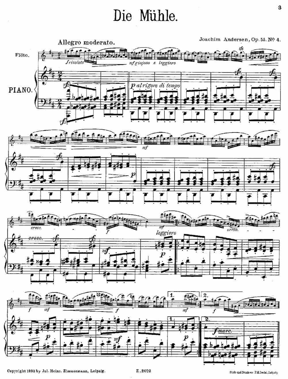Die Mühle（Op.55 No.4）（长笛+钢琴伴奏） 长笛乐谱_第1张