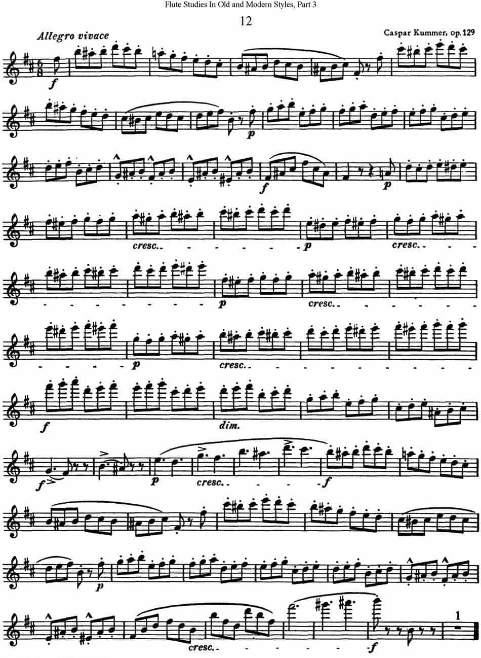 斯勒新老风格长笛练习重奏曲（第三部分）（NO.12） 长笛乐谱_第1张