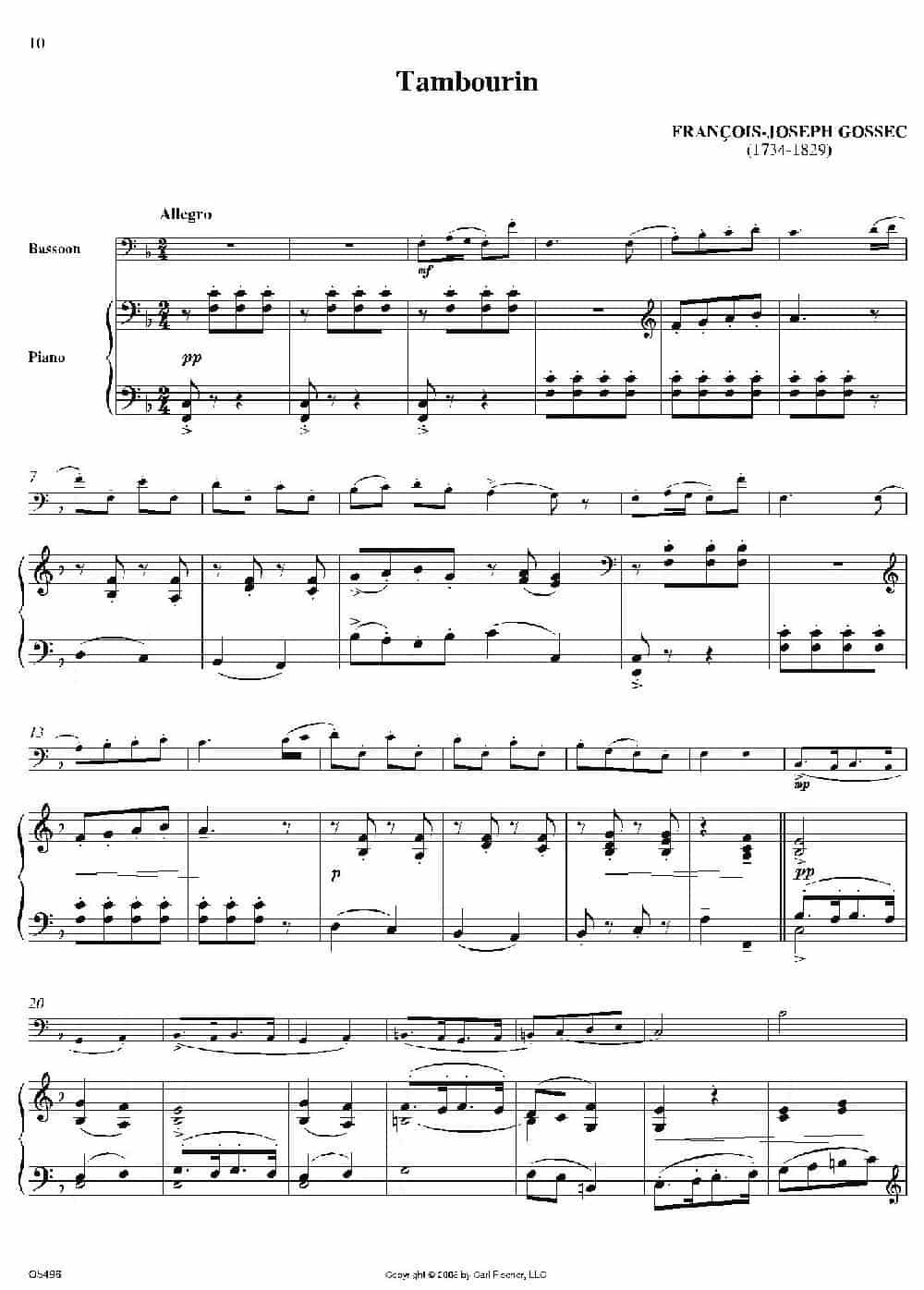 Tambourin(巴松+钢琴伴奏) 铜管乐器谱_第1张