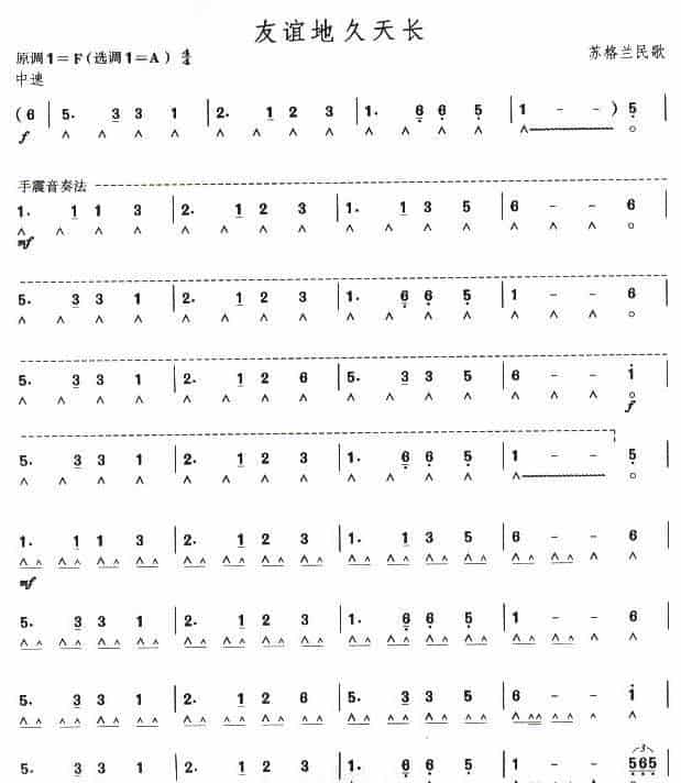 考级七级曲目：友谊地久天长 口琴乐谱_第1张