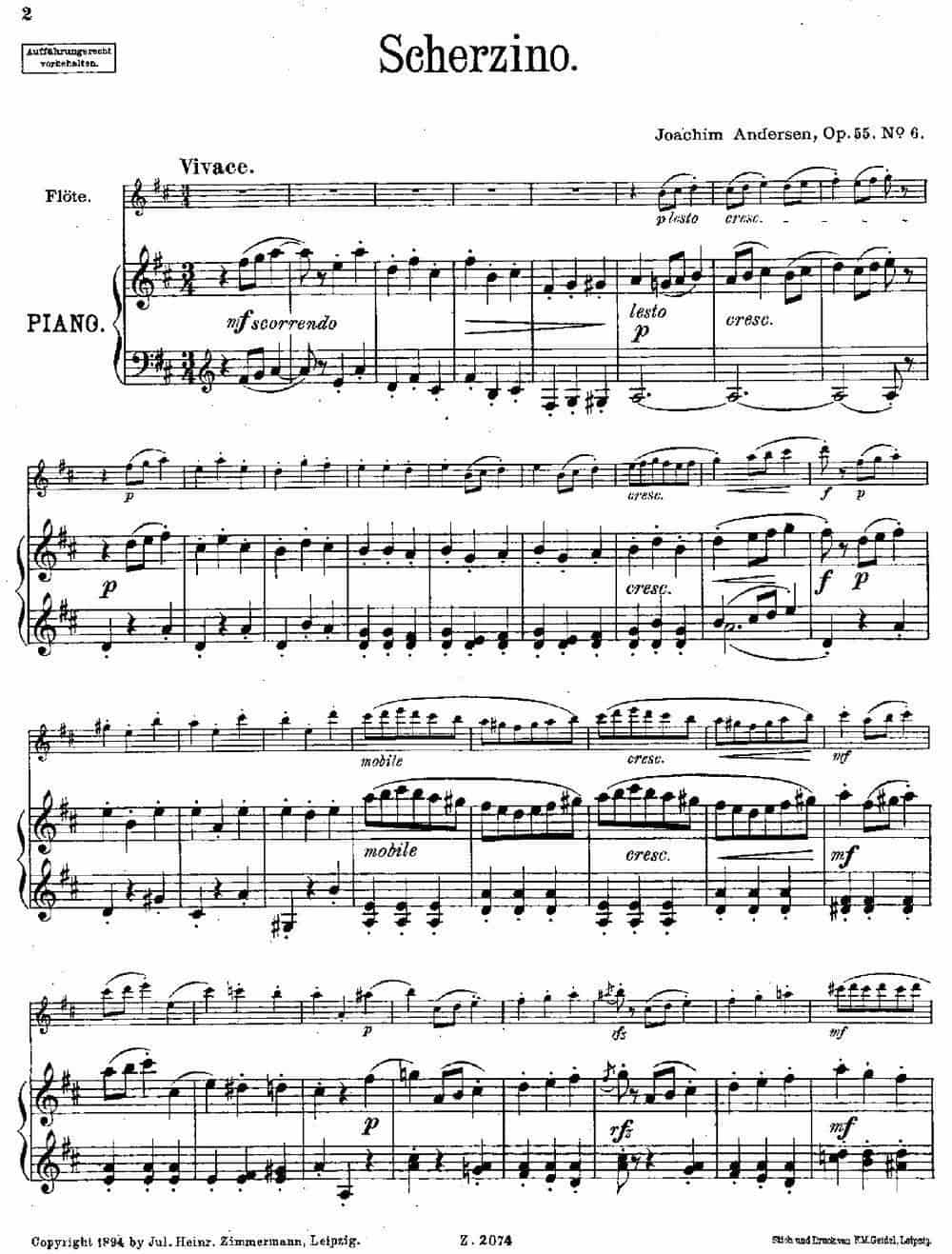 Scherzino（Op.55 No.6）（长笛+钢琴伴奏） 长笛乐谱_第1张