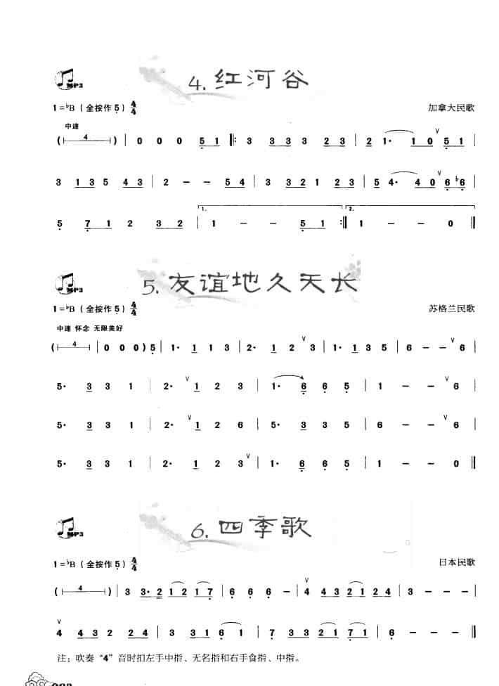 葫芦丝曲精选：红河谷 友谊地久天长 四季歌 葫芦丝乐谱_第1张