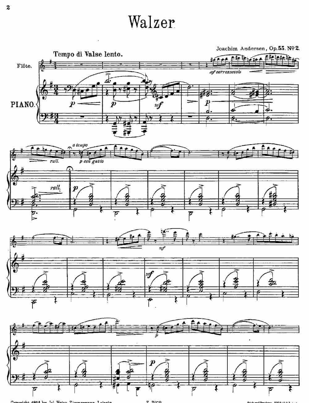 Walzer（Op.55 No.2）（长笛+钢琴伴奏） 长笛乐谱_第1张