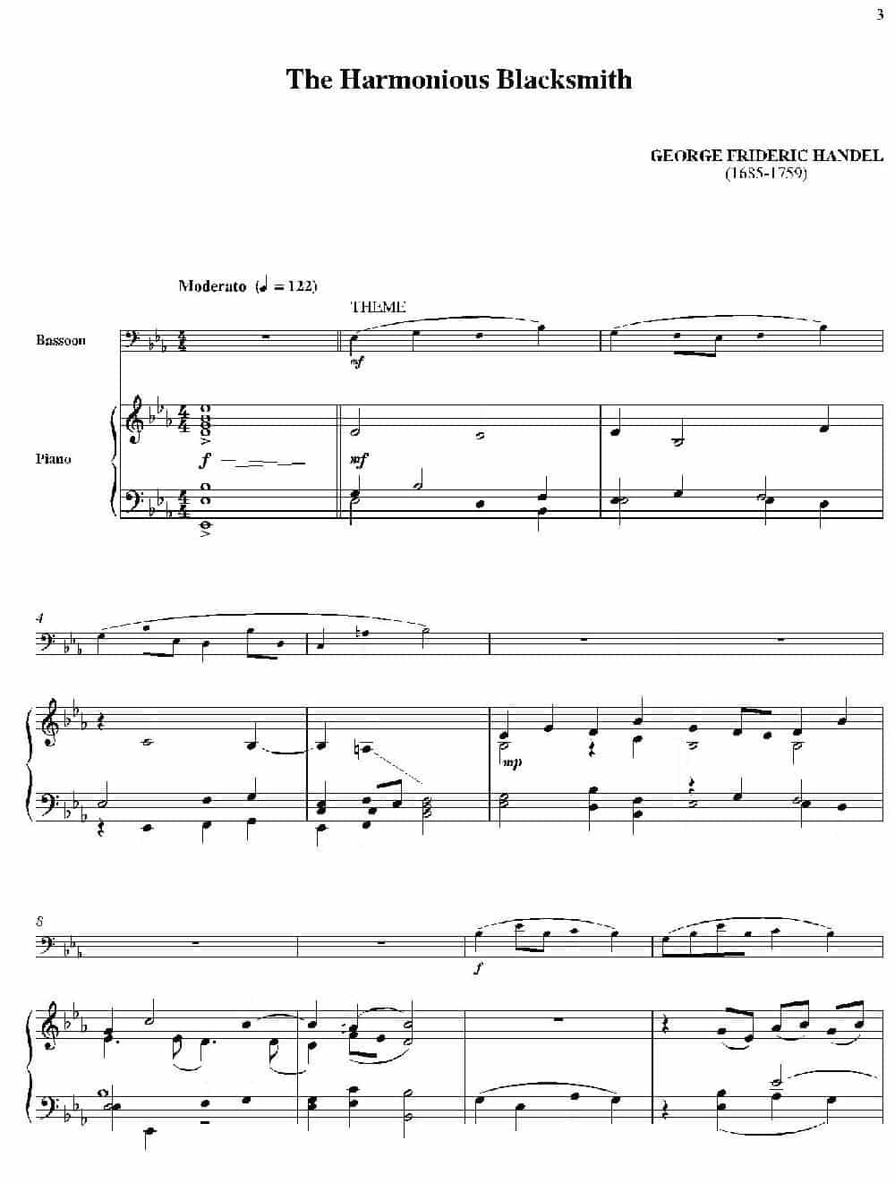 The Harmonious Blacksmith（巴松+钢琴伴奏） 铜管乐器谱_第1张
