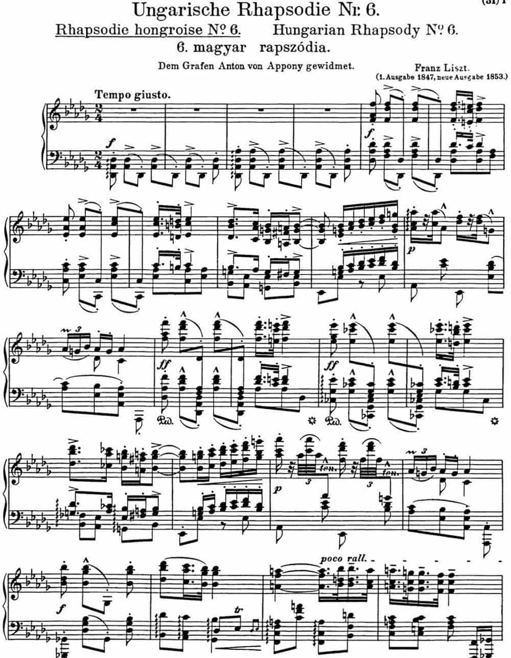 李斯特 匈牙利狂想曲 Hungarian Rhapsodies S.244 No.6 钢琴乐谱_第1张
