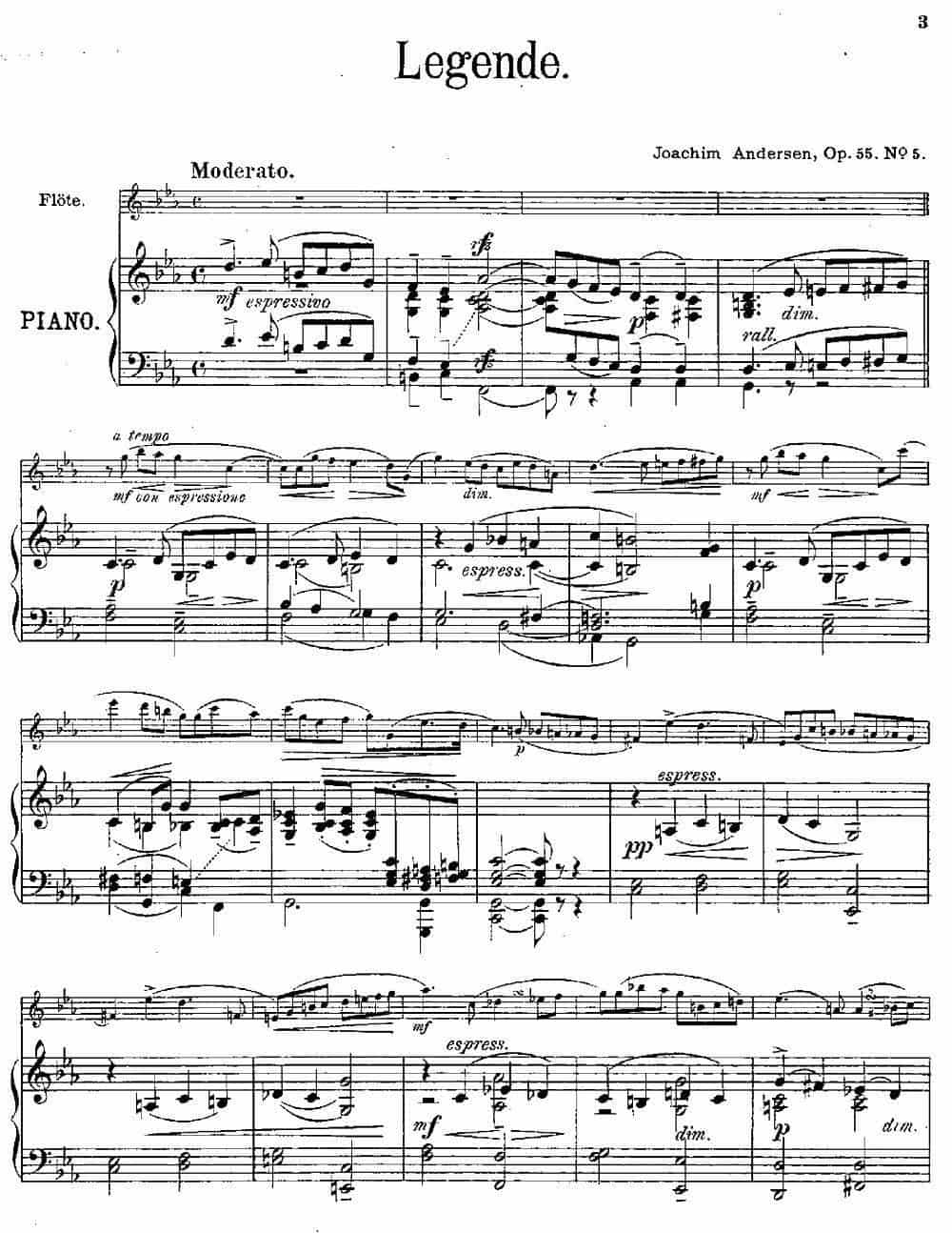 Legende（Op.55 No.5）（长笛+钢琴伴奏） 长笛乐谱_第1张