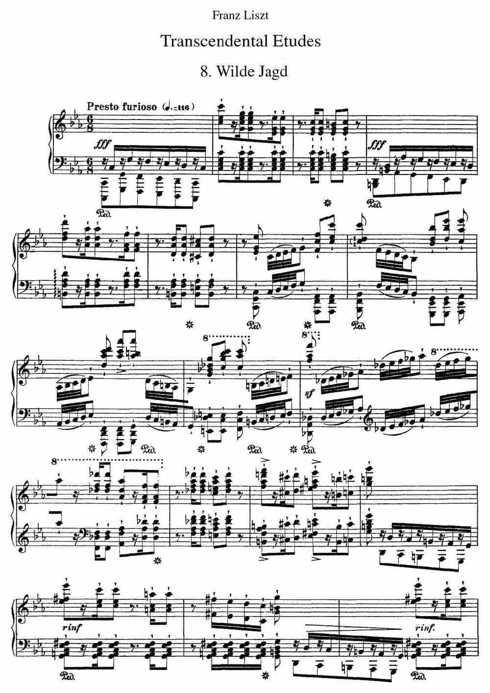12首超级技巧练习曲：Wilde Jagd（狩猎） 钢琴乐谱_第1张