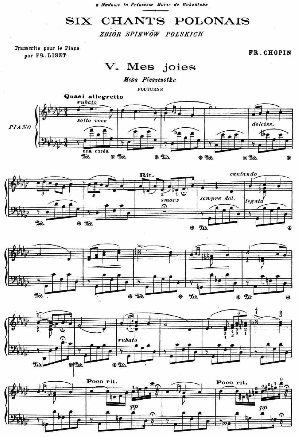 6 Chants Polonais S.480（6首波兰歌曲·Ⅴ） 钢琴乐谱_第1张