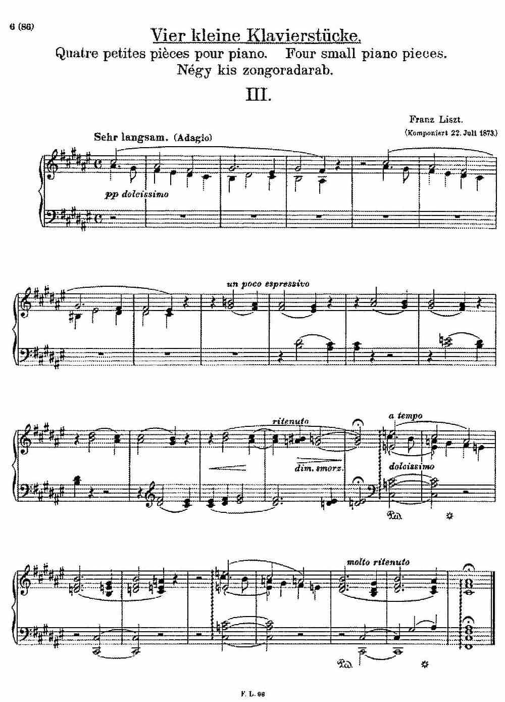 5 Klavierstücke S.192（5首钢琴小品·Ⅲ） 钢琴乐谱_第1张