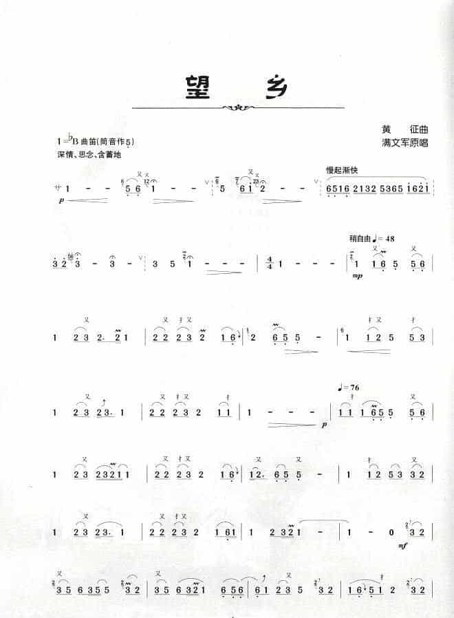 望乡 笛箫乐谱_第1张