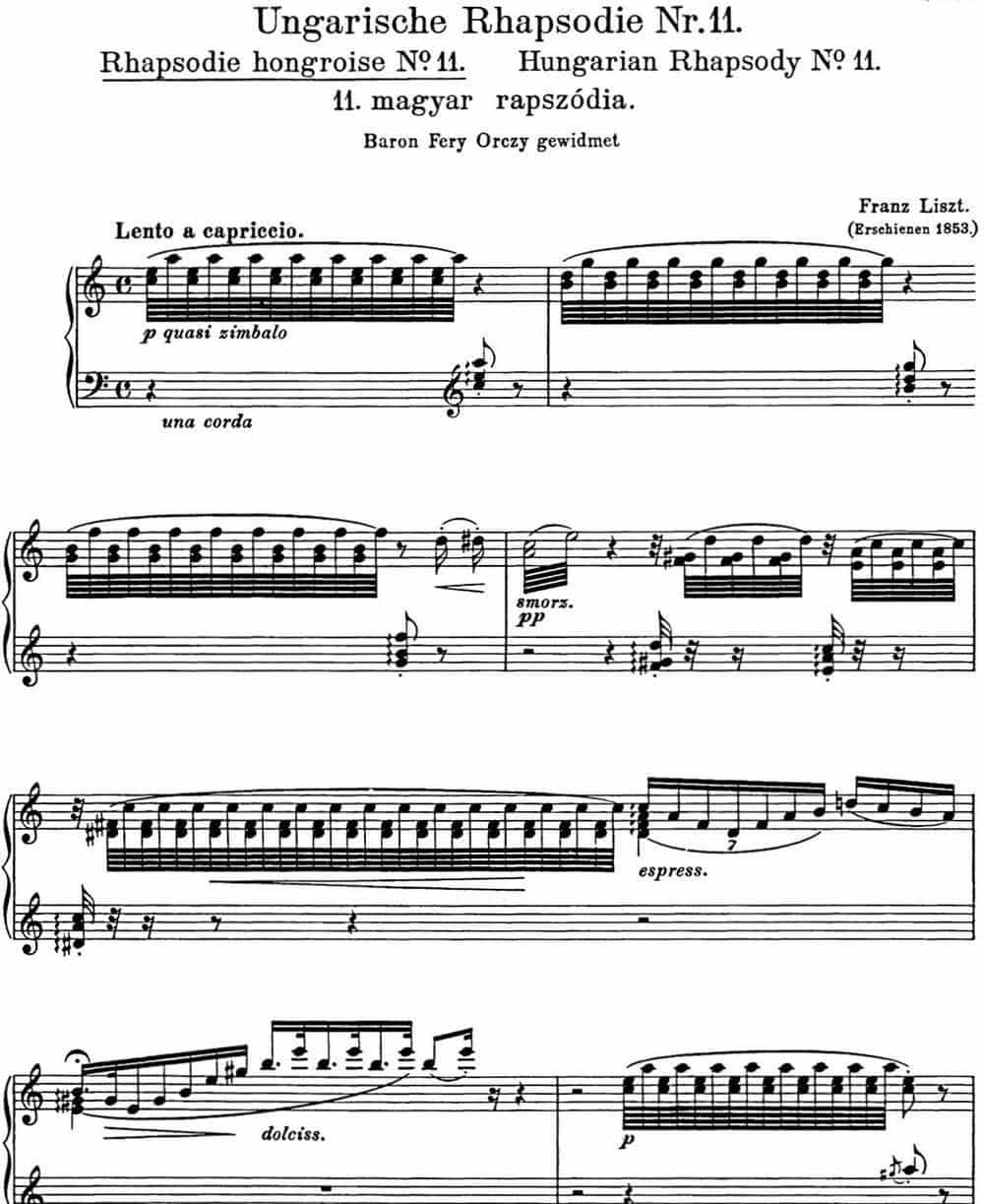 李斯特 匈牙利狂想曲 Hungarian Rhapsodies S.244 No.11 钢琴乐谱_第1张