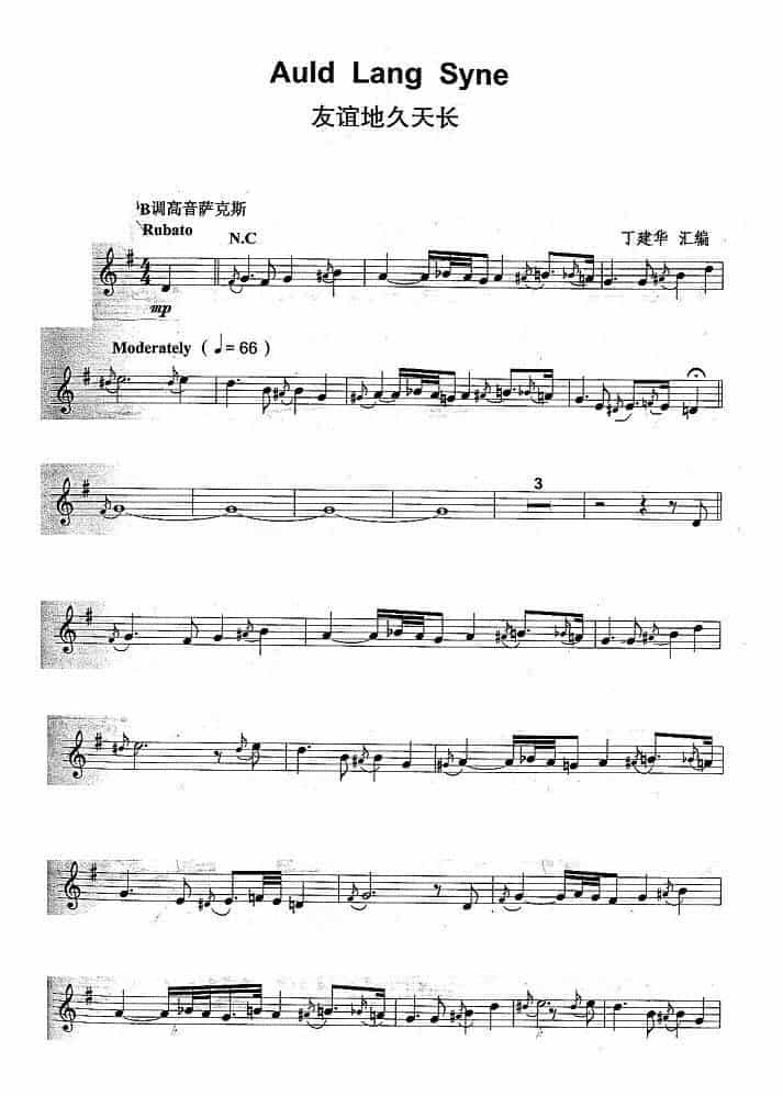 友谊地久天长（Auld Lang Syne） 萨克斯乐谱_第1张