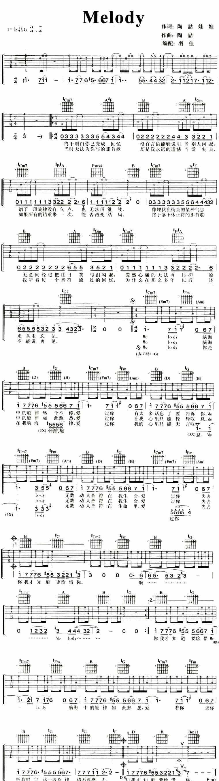 Melody 吉他乐谱_第1张