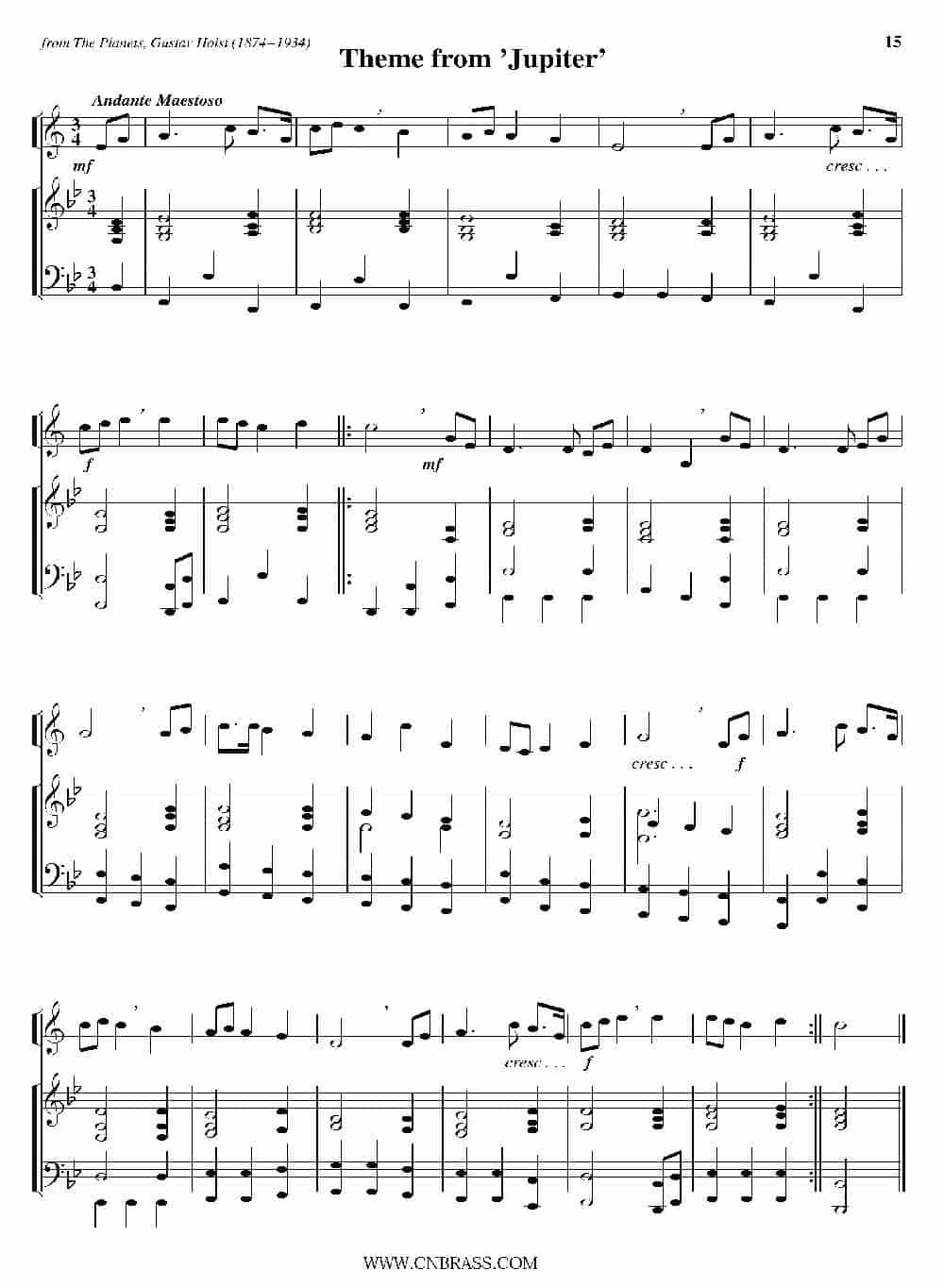 Theme from 'Jupiter' （小号+钢琴伴奏） 铜管乐器谱_第1张