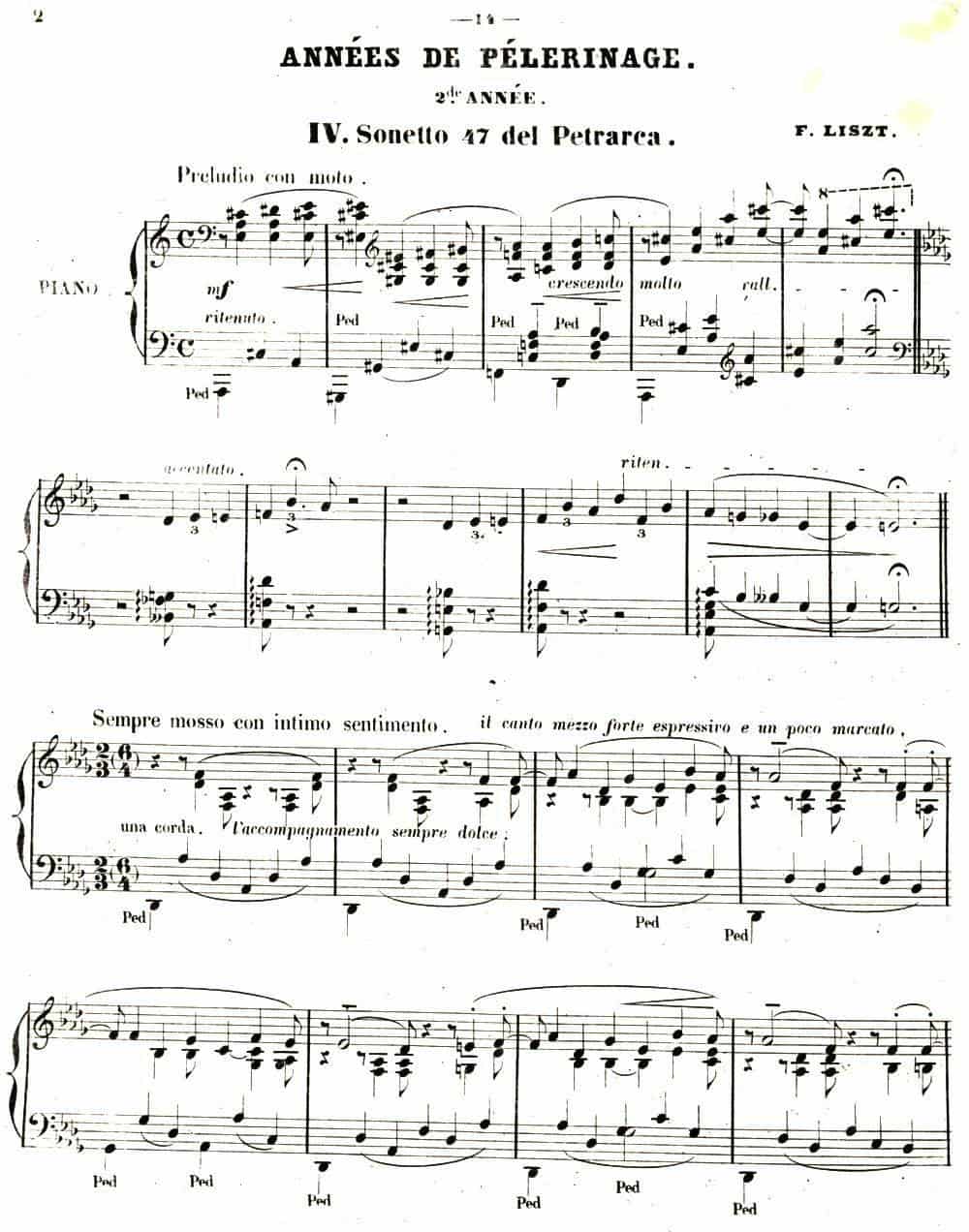 旅行岁月（第二集）意大利游记（4.彼特拉克的十四行诗第47号 Sonetto 47 del Petrarca） 钢琴乐谱_第1张