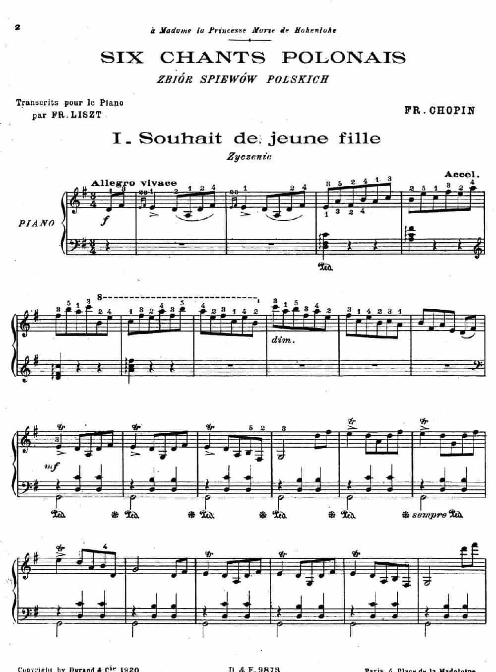 6 Chants Polonais S.480（6首波兰歌曲·Ⅰ） 钢琴乐谱_第1张