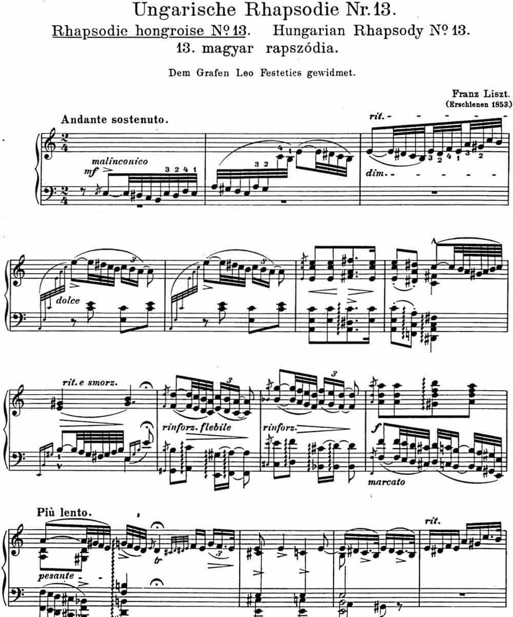 李斯特 匈牙利狂想曲CD Hungarian Rhapsodies S.244 No.13 钢琴乐谱_第1张
