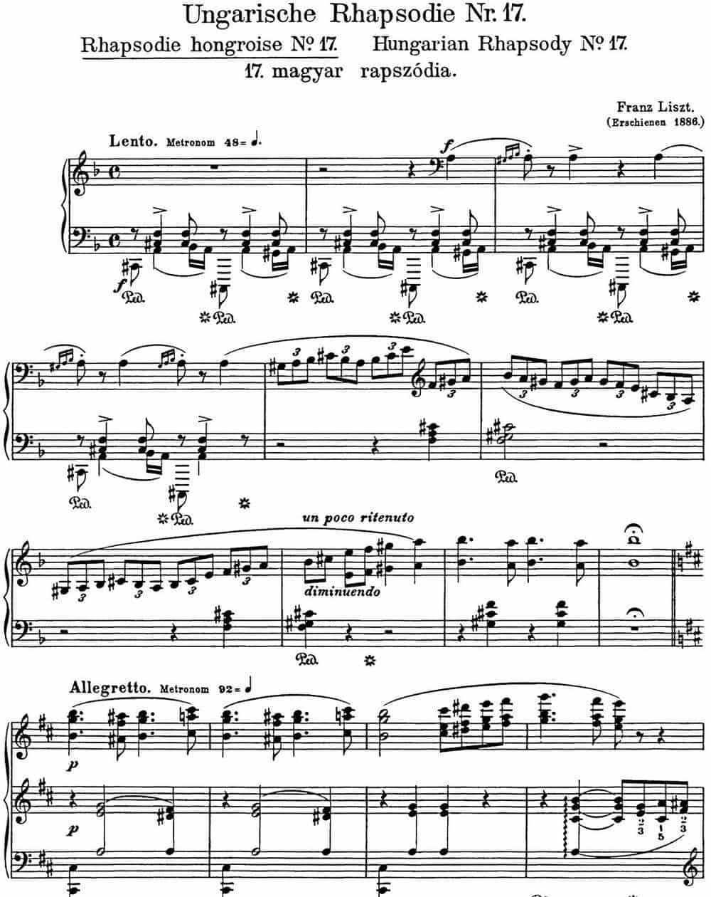 李斯特 匈牙利狂想曲CD Hungarian Rhapsodies S.244 No.17 钢琴乐谱_第1张