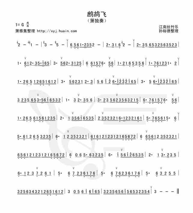鹧鸪飞（箫谱） 笛箫乐谱_第1张