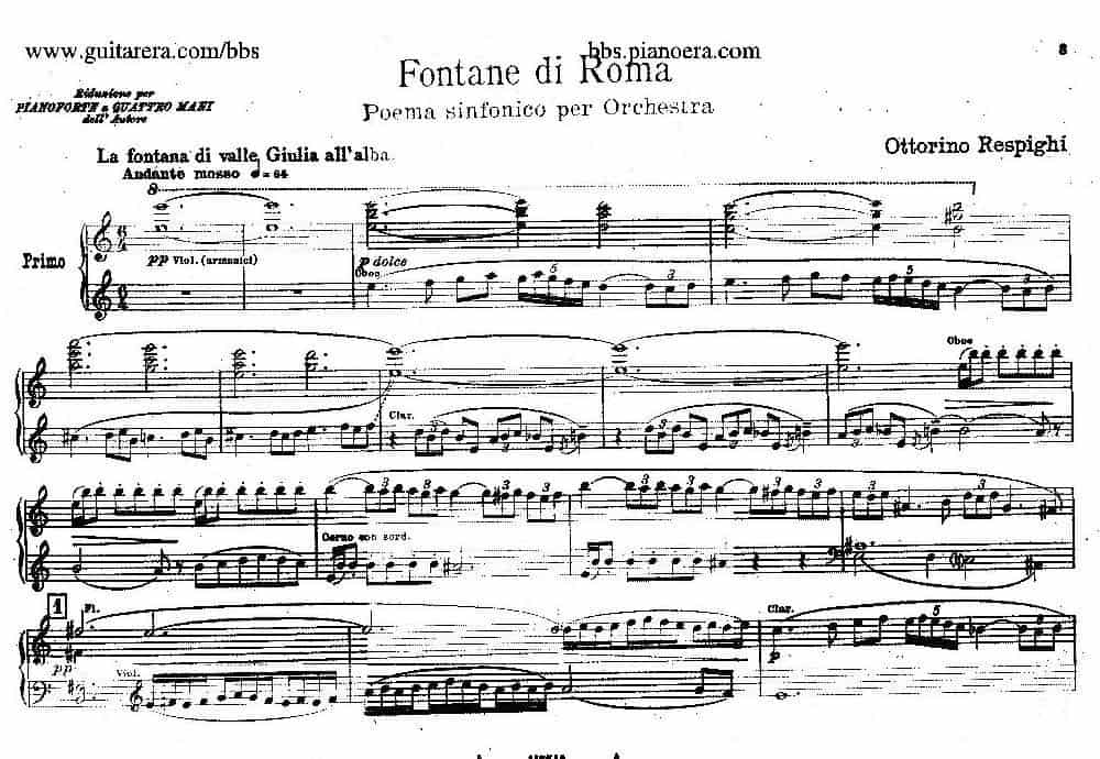 Fontane di Roma （交响诗《罗马的喷泉》） 钢琴乐谱_第2张