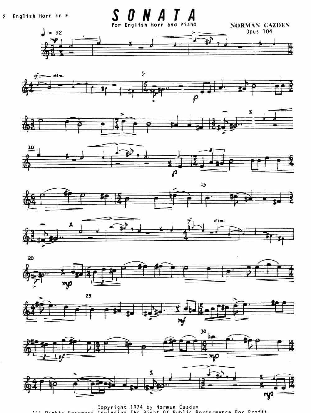 Sonata（英国管与钢琴奏鸣曲英国管分谱） 铜管乐器谱_第1张