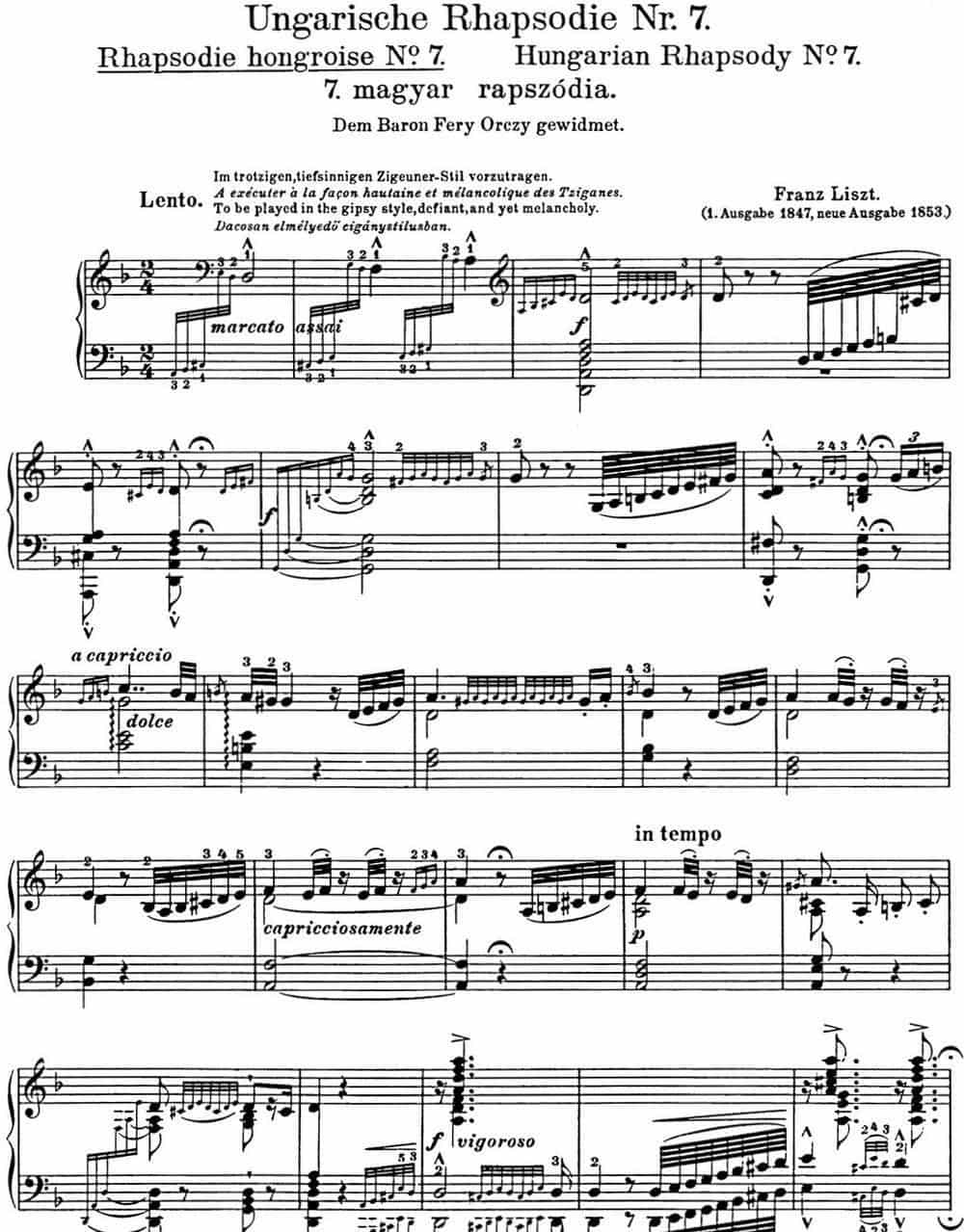 李斯特 匈牙利狂想曲 Hungarian Rhapsodies S.244 No.7 钢琴乐谱_第1张