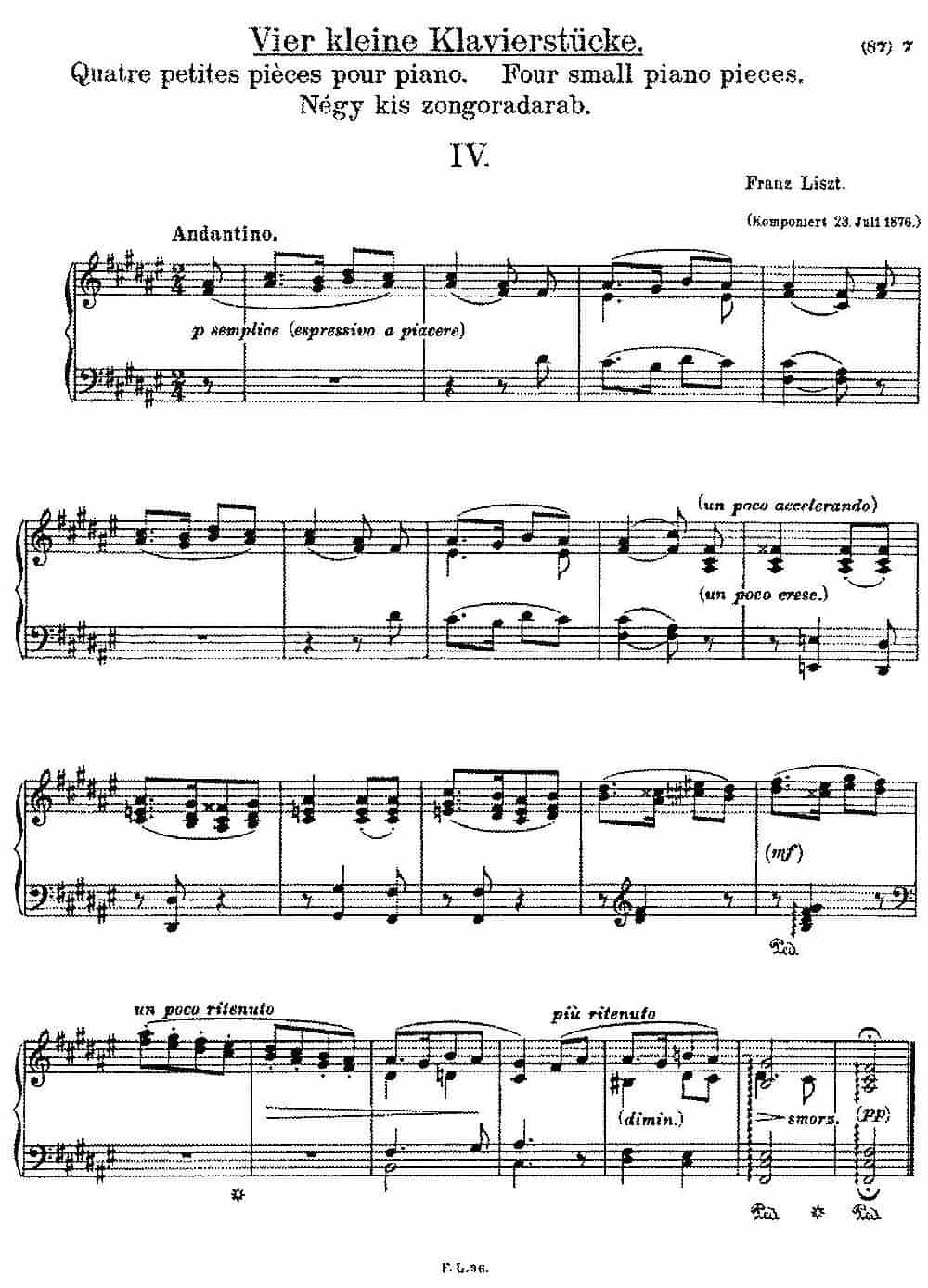 5 Klavierstücke S.192（5首钢琴小品·Ⅳ） 钢琴乐谱_第1张