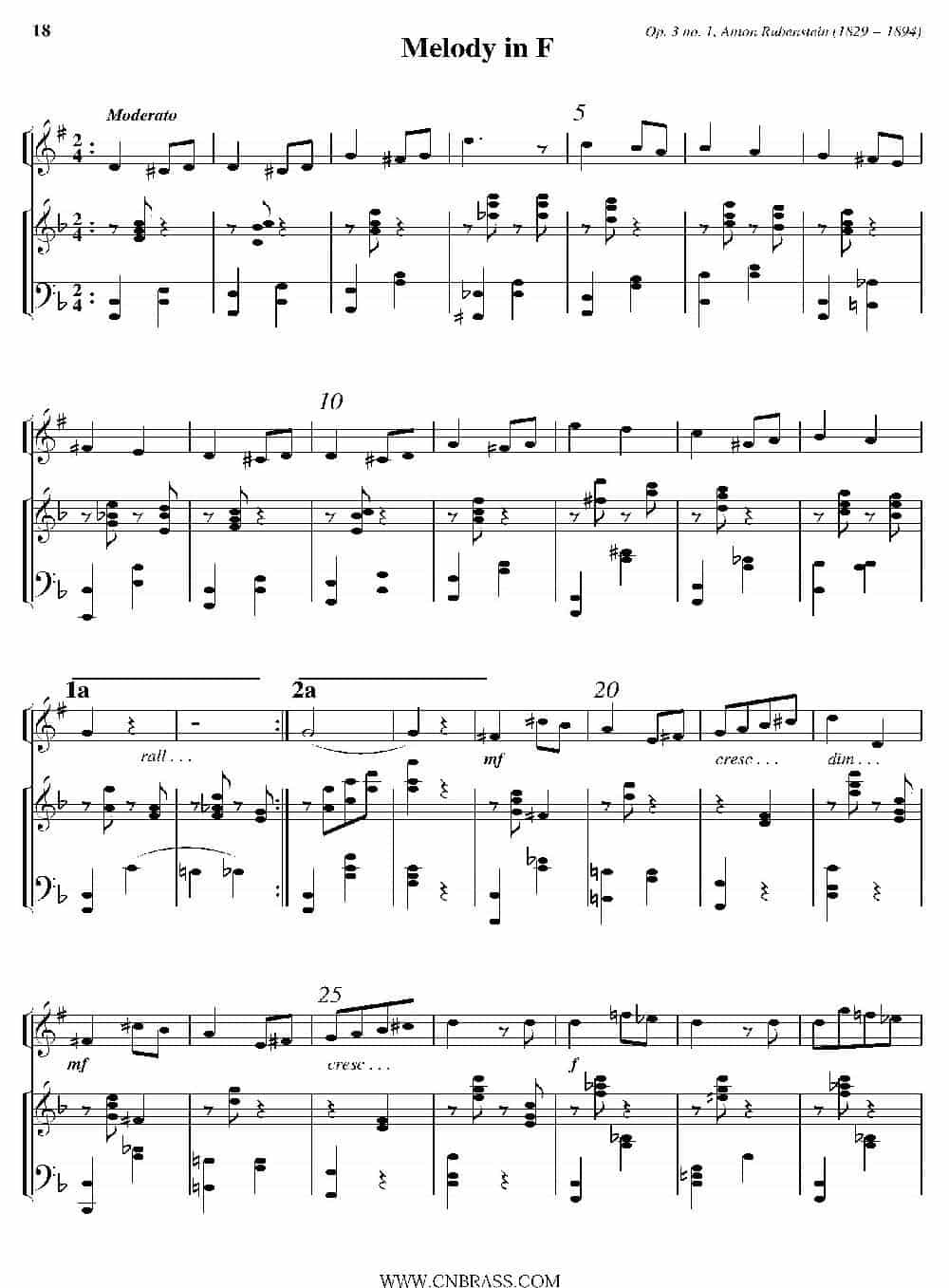 Melody in F（小号+钢琴伴奏） 铜管乐器谱_第1张