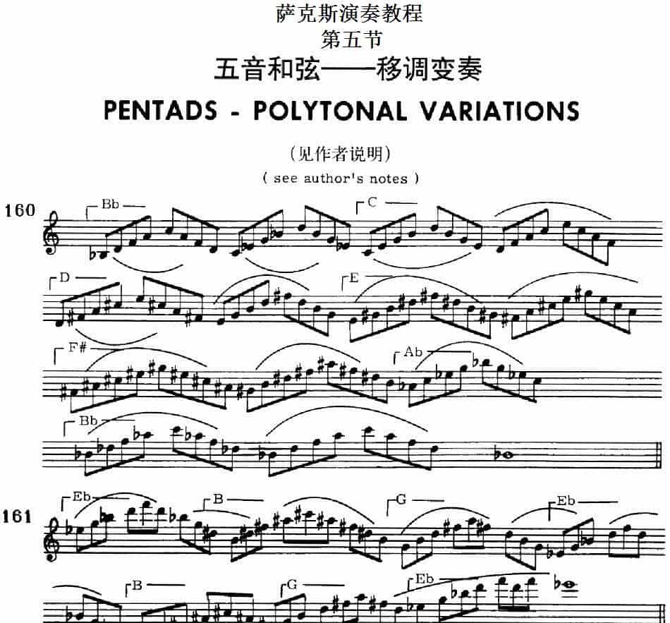 萨克斯演奏教程第五节（五音和弦-移调变奏） 萨克斯乐谱_第1张
