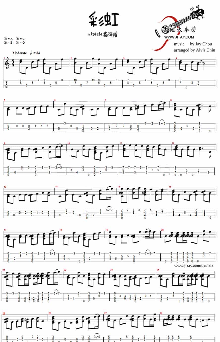 彩虹（ukulele指弹谱） 吉他乐谱_第1张