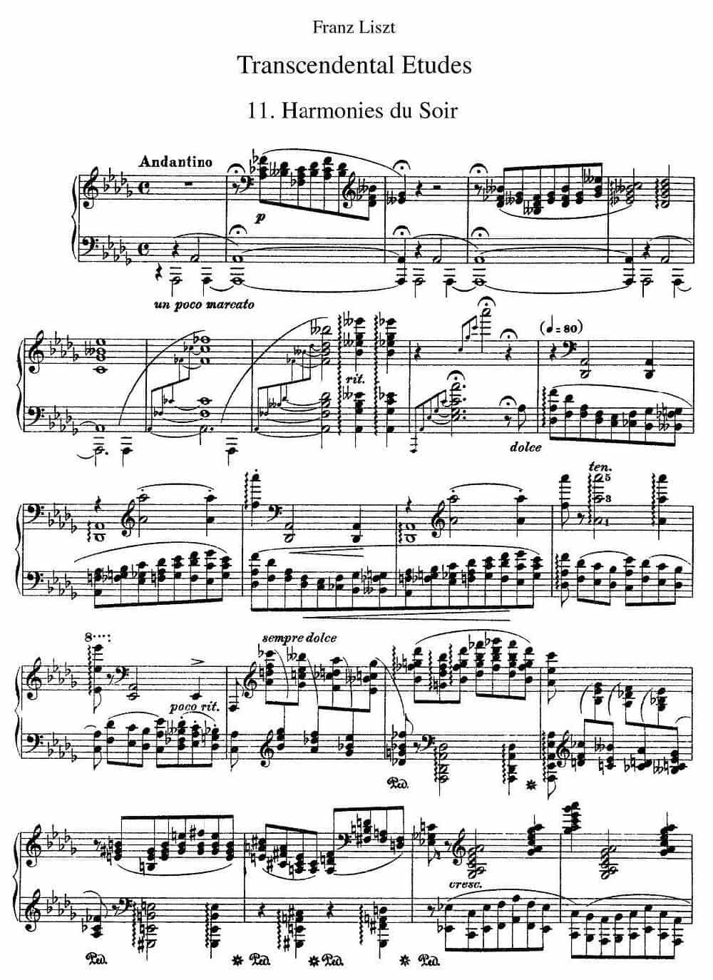 12首超级技巧练习曲：Harmonies du soir（夜之和谐） 钢琴乐谱_第1张