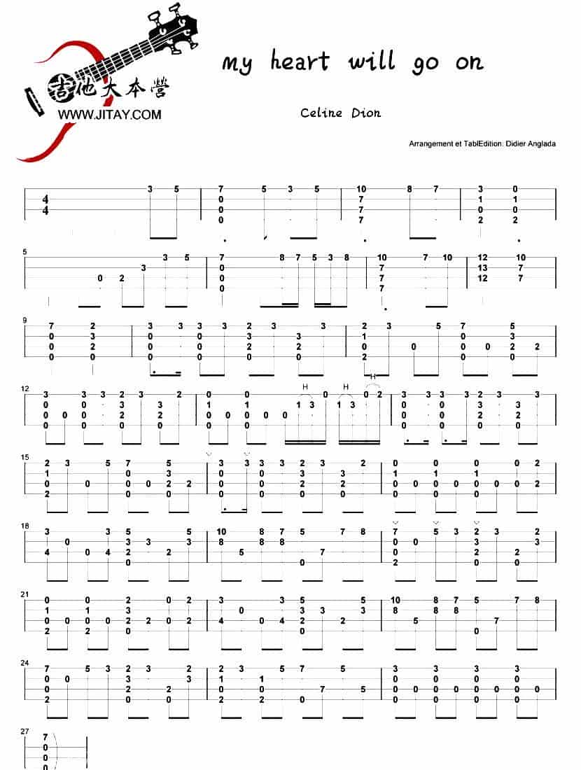 my heart will go on ukulele（ukulele独奏） 吉他乐谱_第1张