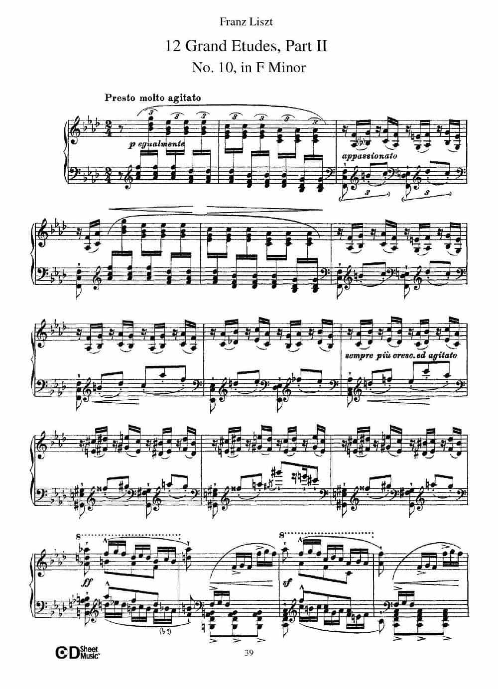 12 Grand Etudes S.137（12首华丽的练习曲·10） 钢琴乐谱_第1张