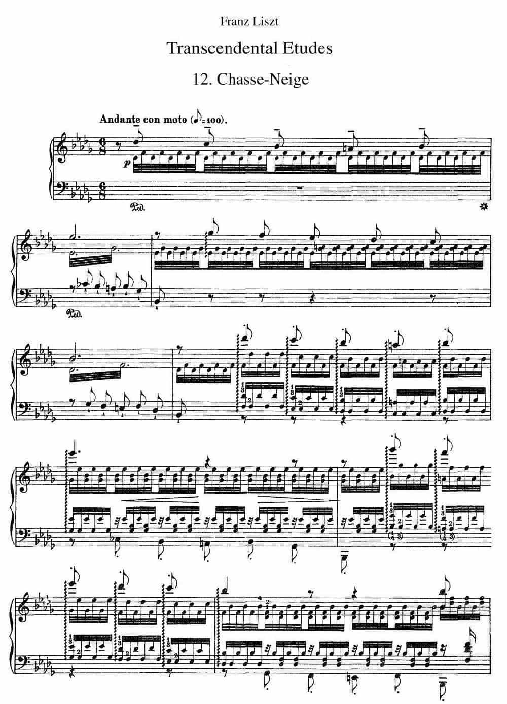 12首超级技巧练习曲：Chasse-neige（扫雪） 钢琴乐谱_第1张