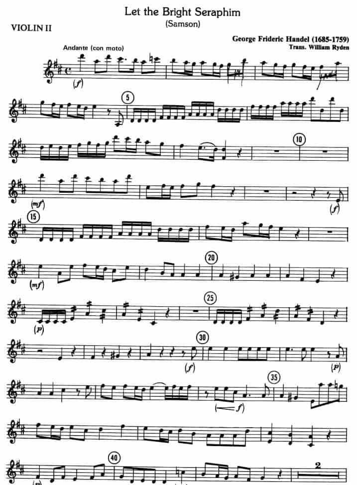 LET THE BRIGHT SERAPHIM（四重奏第二小提琴分谱） 提琴乐谱_第1张