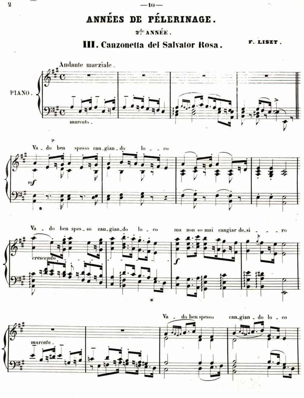 旅行岁月（第二集）意大利游记（罗沙小调 Canzometta del Salvator Rosa） 钢琴乐谱_第1张
