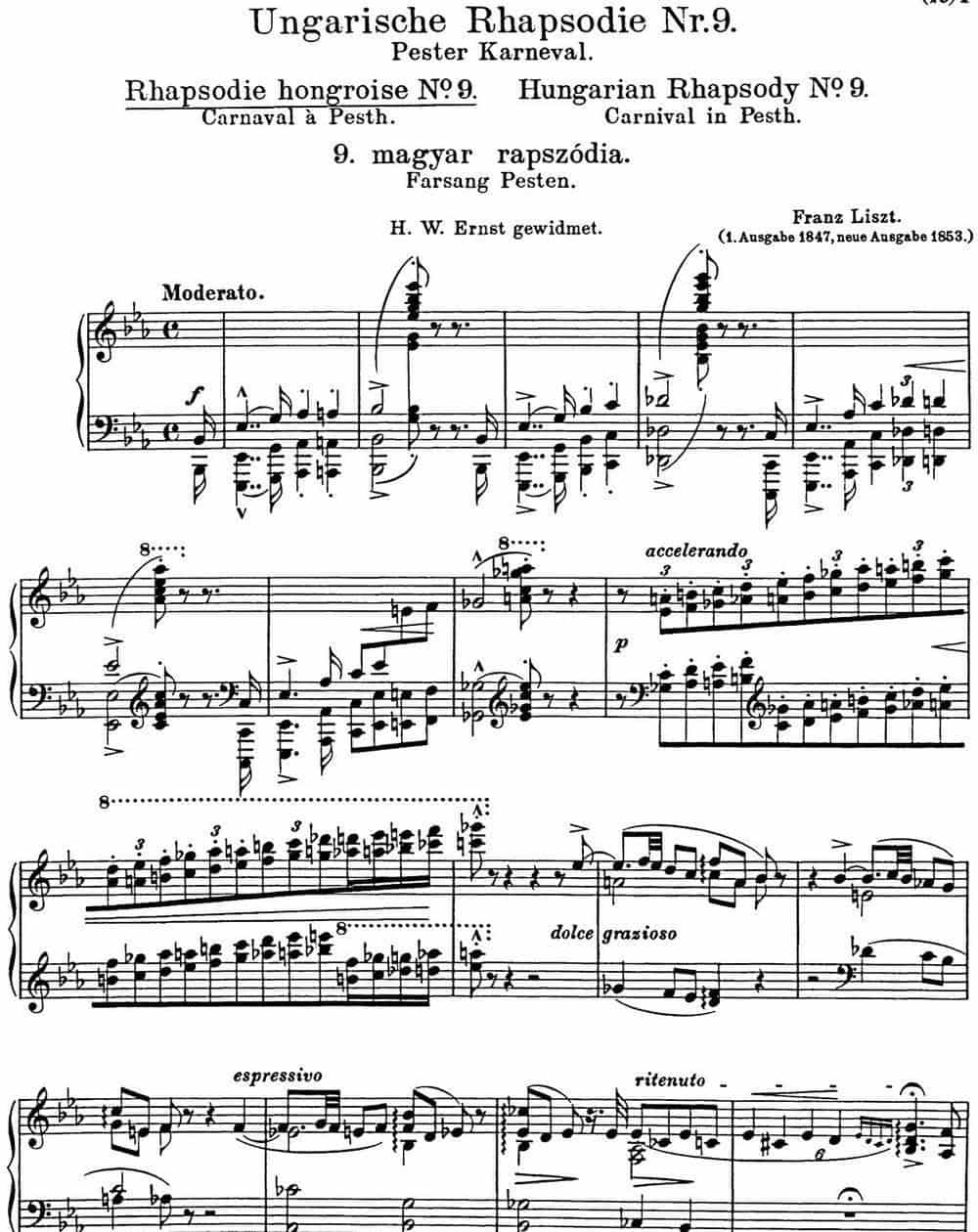 李斯特 匈牙利狂想曲 Hungarian Rhapsodies S.244 No.9 钢琴乐谱_第1张
